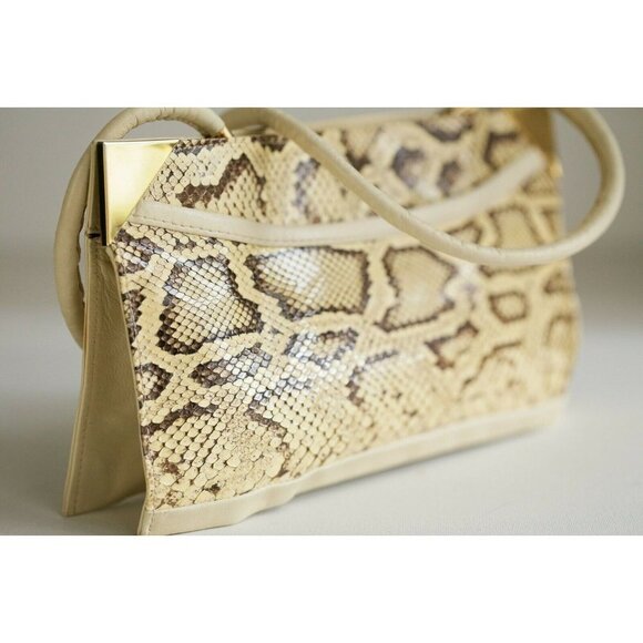 Vintage Kid Leather Python Skin Nude Beige Convertible Clutch - Picture 3 of 10